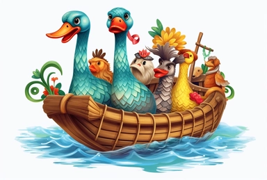 chinese new year ducks clipart, duck, dragon, boat, png, editable, h, in the style of colorful caricature, uhd image, mural painting, carving