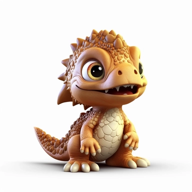 cute baby dinosaur, brown, 3D, toy, clipart, fantasy art, white background, 8k resolution, super sharp