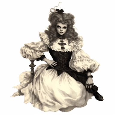 Victorian vintage, haloween, clipart, white background, in medium of conté