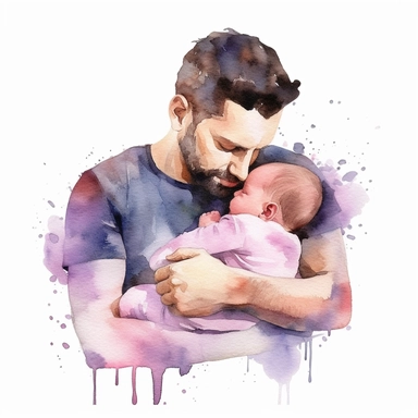 watercolor father and baby girl clipart, no words, no background white background