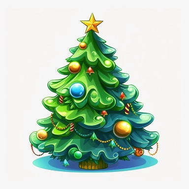 christmas tree clipart, cartoon style, no background