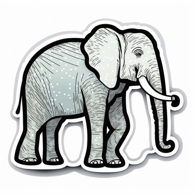 create clipart style sticker color illustration of an elephant with a black and white thick sticker outline in 8K resolution on a white background,