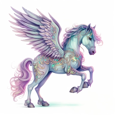 Pastel Beautiful Fairy Horse Have Wings Clipart ,Cartoon,hyper realistic, intricate detail, illustration style,high solution,on the white background