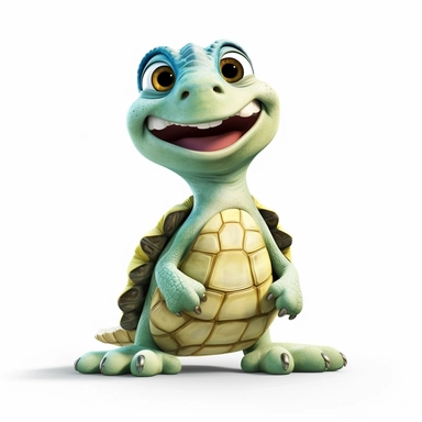 a cute adorable turtle with a big smile, full body image, side view, pixar style, clipart, white background