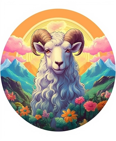 sheep, close-up, a sticker, artwork of t-shirt graphic of a majestic forest, in digital painting style, beautiful flowers, sunset mountains and clouds, big vines, stone temple covered in vines, white background, colorful fantasy flower sorround, highly detailed clean, vector image, photorealistic masterpiece, professional photography, realistic, flat white background, isometric, vibrant vector, clipart, illustration, realism, 4k, cinematic, front view, white background, paradise, extremely white