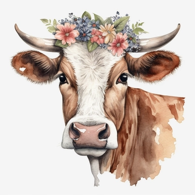 stunning, beautiful and happy cow by Beatrix Potter, Watercolor clipart, single design, print on demand image, sublimation, PNG transparent background, white background, 8k