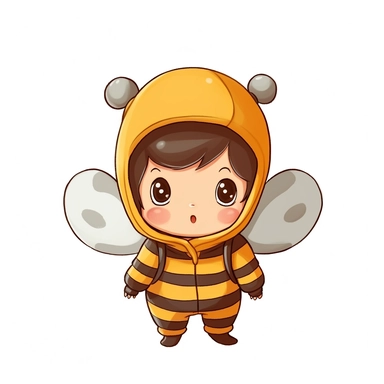 cute newborn baby wearing a honeybee costume clipart by studio ghibli on a white background