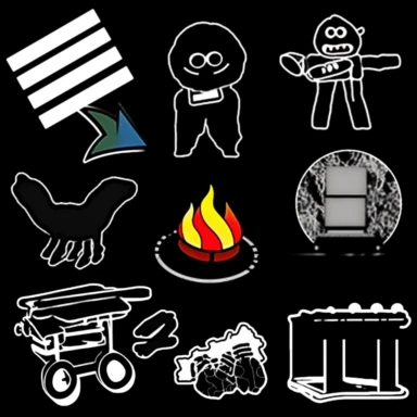 a set of black line clipart inspired by zombie wars and eat the rich and income inequality and class warfare and evil muppets and retro rubber hose style animation