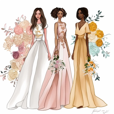 Best Friends wedding Fashion Illustration Clipart, high resoulution format,bride and bridesmaids png file