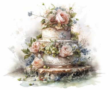 isolated on white illustration watercolor Biochromism art of a beautiful cake, white and light pink roses and flowers, covered with snow and ice, a lot of moss and branches, bakery showcase, trees, lace and embroidery, masterpiece by Tomasz Alen Kopera style and by Carl Holsoe style and by Hannah Dale style and by Alexander Jansson style, PNG clipart, isolated on white, white background, extreme photorealistic details, 32k HD resolution, realistic high detailization high resolution
