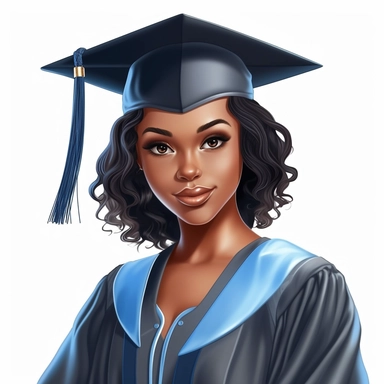 A Beautiful Brown skin, African american, College gaduate, in a blue cap and gown, black female fashoinista, feminine, chic, elegant, posing clip art