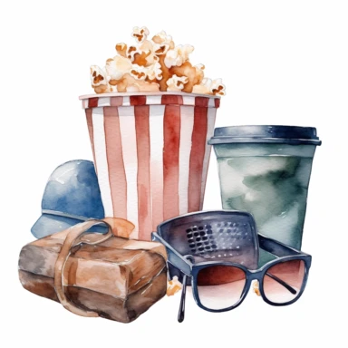 water color Movie Night Clipart, isolated on white background