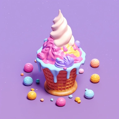 3d 32-bit isometric anime ice cream clipart, with single color background--ar 16:9