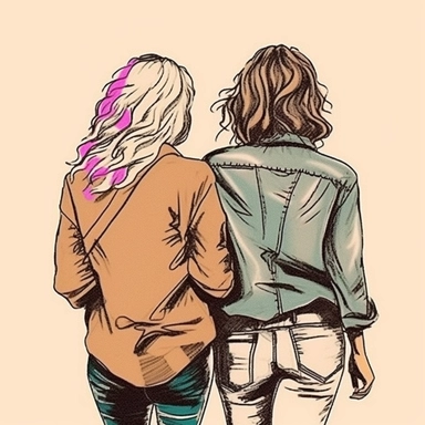 clipart of adult best friends, friends forever, back facing, fashionable, closeup
