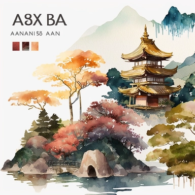 watercolor clipart Asia landscapes, digital illustration, 8k, hd 1:3 v5