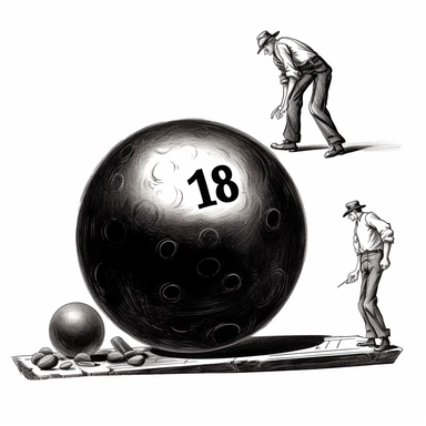 PT 1920’s spot illustration of a giant 8-ball crushing a tiny man, just his shoes showing under the 8-ball, Dover publications clip art, black and white, white background <#1101269105048305814>
