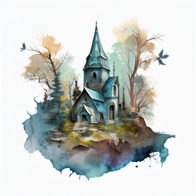 clipart fantasy church watercolour, biblical