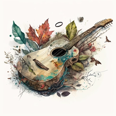 music clipart with acoustic guitar and harmonica on white background