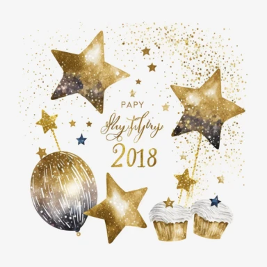 new years eve party, glitter, stars, watercolor, white background, clipart