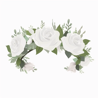 1 White Rose Flower Crown, Clipart, White background, in Flat Design