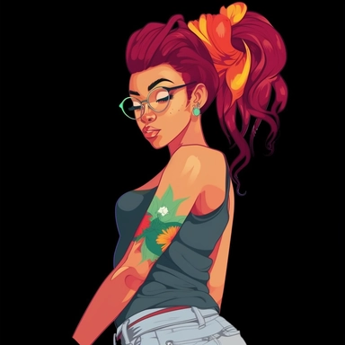 , black hipster Ariel, Halle Bailey, vector, clipart