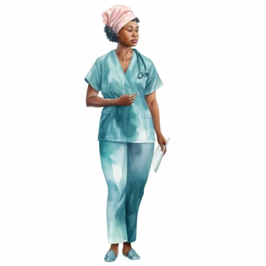 single black woman nurse watercolor clipart. Full body