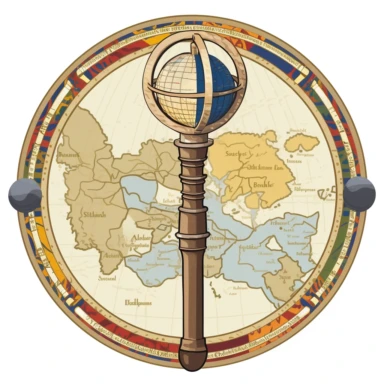 a medieval news logo with a map and microphone, clipart