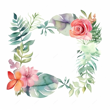 watercolor floral frame border roses. Summer clipart illustration, nothing in the middle, free space in the center, only top and bottom
