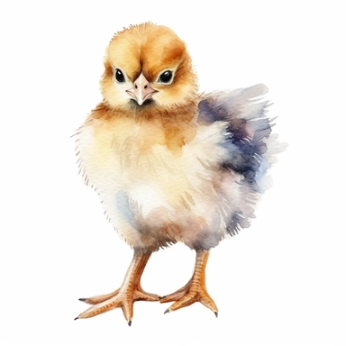 Watercolor Cute Little Baby Chicken, Clipart, White Background, Isolated, Outlined