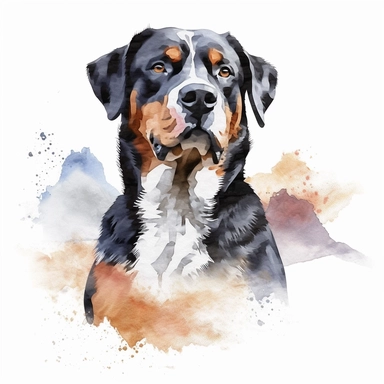 Greater Swiss Mountain Dog, water color style, clipart, white background