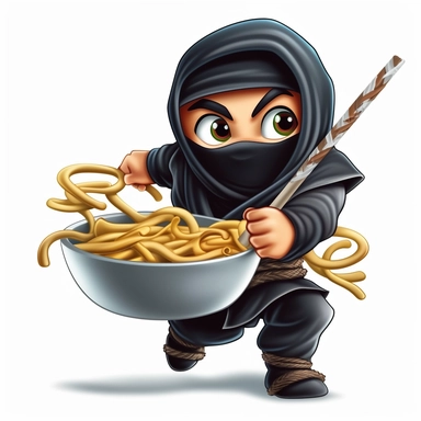 disney ninja with fork bowl of pasta noodles, clipart