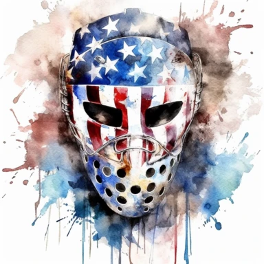 watercolour ice hockey mask painting american flag, in the style of digital mixed media, splatter paintings, full body, tattoo, parodic, sentimental realism, ferrania p30, clipart