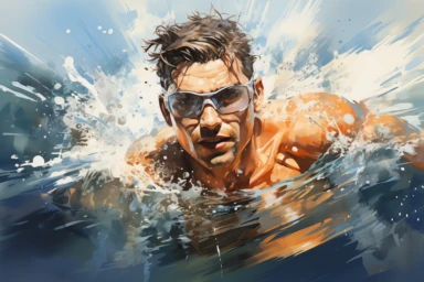 swimmer, clipart, illustration, summer, water color, white background, high detail,octane render ,golden hour,32k