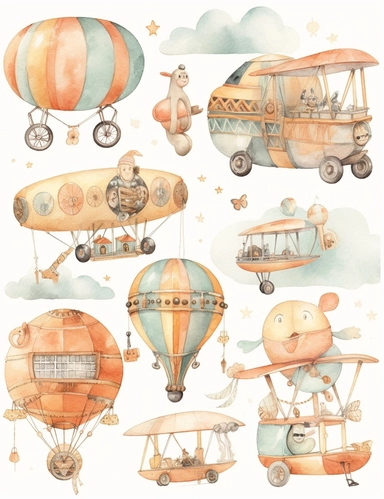 watercolor vintage cute aviation dreamy pastel clipart for children
