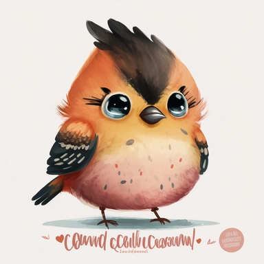 cute baby cardinal bird watercolor kawaii chibi style clipart dynamic pose full body white background