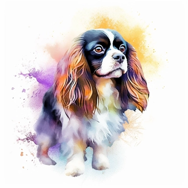 English Toy Spaniel dog, water color style, clipart, white background