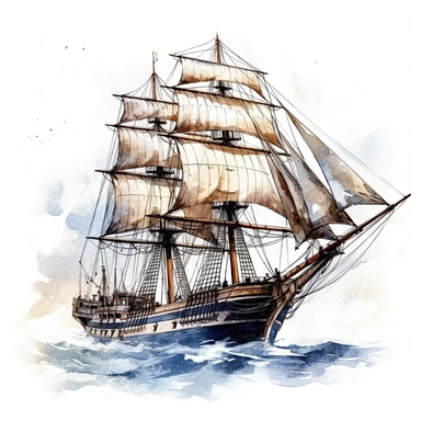 one transparency clipart, in the style of detailed ship sails on a white background, atmospheric watercolors, uhd image, tintypes, group f/64, detailed character illustrations, calligraphy-inspired , no watermark, text, 300 DPI , typography, shapes do not stick together, no text in the picture, on a white background