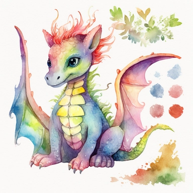 Cute Rainbow Dragon Watercolor Clipart