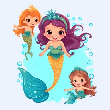 Cute mermaid kid girl , hand draw Illustration clipart, 4K, extremely detailed