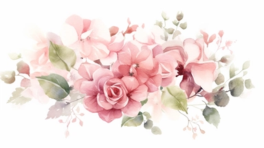 Watercolor blush rose flowers and hydrangea clipart. Floral element set. Design perfect for wedding invitation, DIY greeting cards. Hand painted floral illustration isolated on a white background