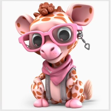 sticker clipart cartoon of a cute pink giraffe cub with sun glasses, playing the kora, dressed with african gear, pink, Ankh earrings, african gear, 3D, disney pixar style, puppy eyes, looking at athe camera, white background ,high definition, high resulotion, highly detailed,16K