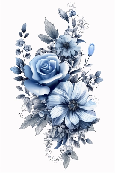 flower corner freebie floral border clipart, in the style of black and white realism, indigo and gray, uhd image, tattoo, monochromatic paintings, contemporary fairy tale, eye-catching detail