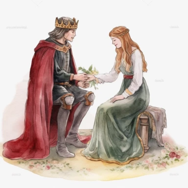medieval young lord proposing marriage on one knee to beautiful young lady watercolor clipart no fonts no letters no words