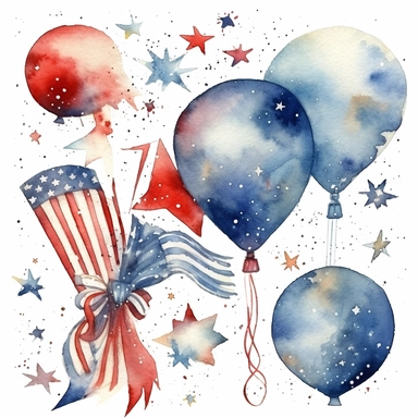 4th of July, watercolor clip art AR 3:2