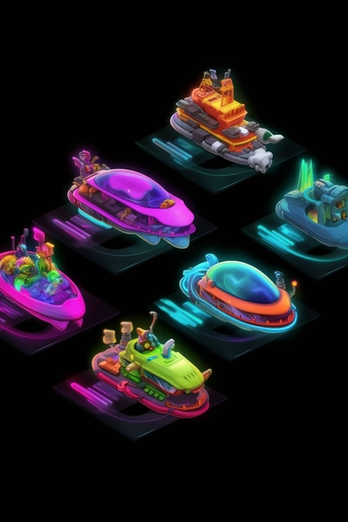 isometric game sprite, clipart, futuristic hovercraft concept, gaming asset, sci-fi, fun, creative, cartoon render, hyper-detailed, bright colors, black background, inspired by one random famous product designer, inspired by one random famous artist, inspired by one famous architect