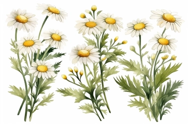 A bouquet of chamomile daisy flowers clipart set. Wildflowers for wedding invitations and greeting cards. Watercolor illustration. Realistic flower botany wallpaper, realistic,