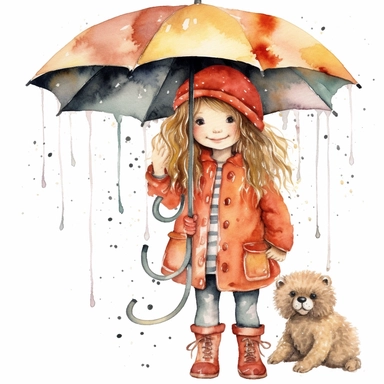 Little Girl with Umbrella Watercolor Clipart Bundle, Transparent PNG, Digital Download, Card Making, Raining day Illustration,Commercial Use