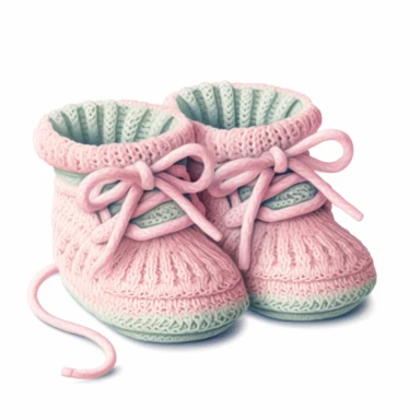 Clipart, vintage illustration, cute knitting baby newborn babygirl shoes , pastel color, hand drawn