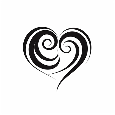 a black and white drawing of a heart with swirls