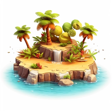 Design cute semi-realistic 3d desert island clipart, on white background